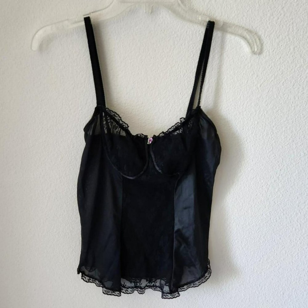 Nan Flower Black Lace Cami Top Sz M Vintage Whimsigoth Romantic